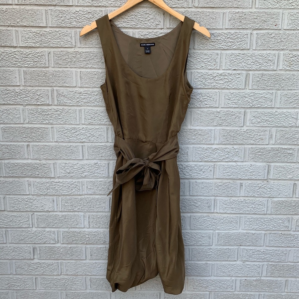 Club Monaco Silk Bubble Hem Tie Waist Tank Dress
